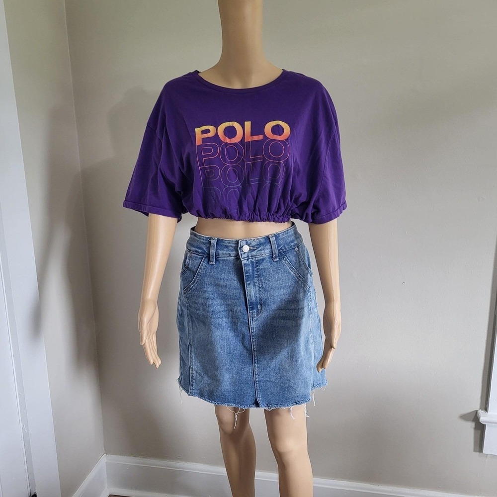 Upcycled Cropped Ralph Lauren Polo Graphic T-Shirt Size XXL OOAK Elastic Waist